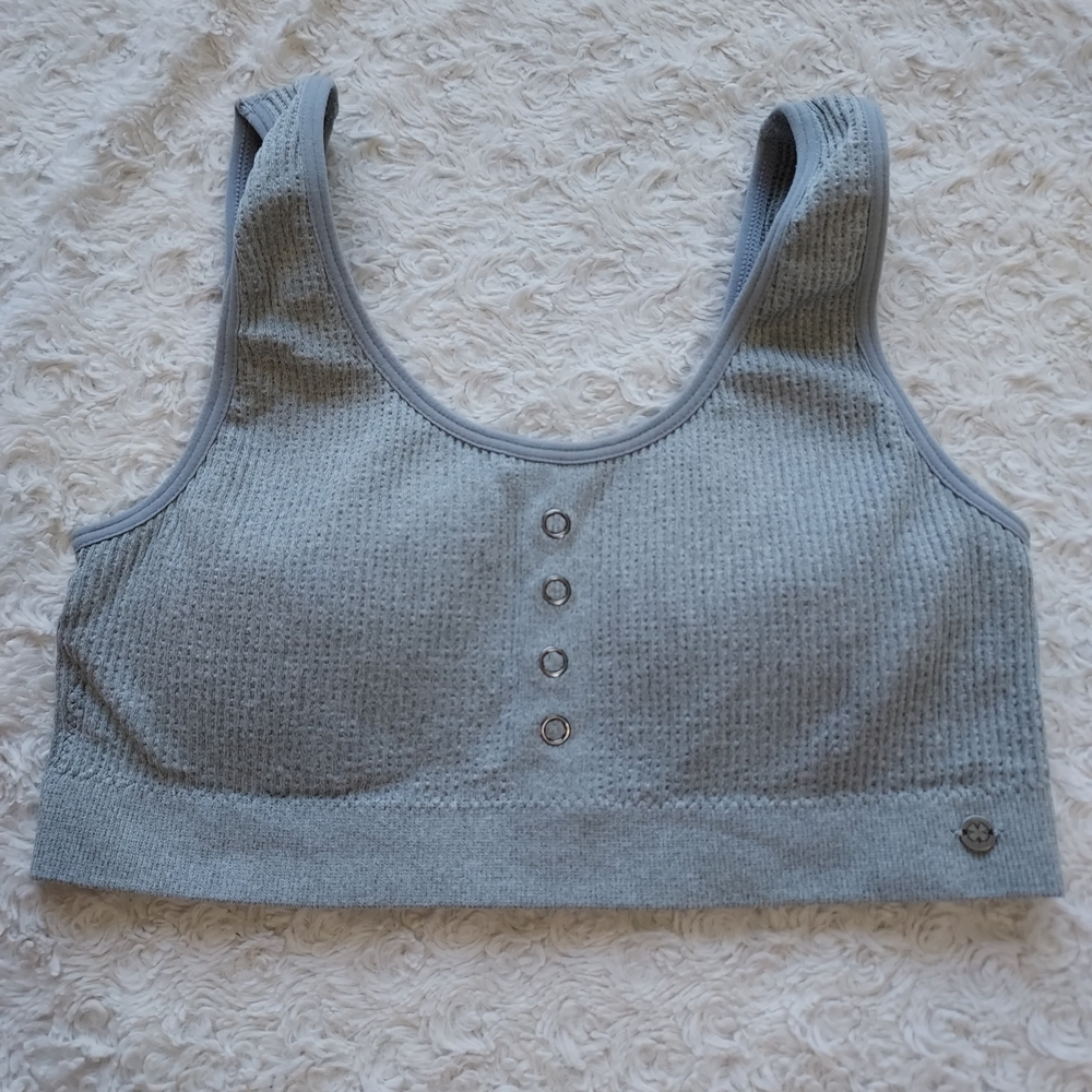 Women's Gray Ribbed Padded Bralette Comfort Casual Minimalist Athleisure